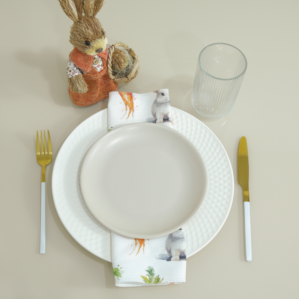 Kit 6 Guardanapos Essence Páscoa 35x35cm Microfibra Estampa Digital Mesa Posta Cenoura - Imagem 2