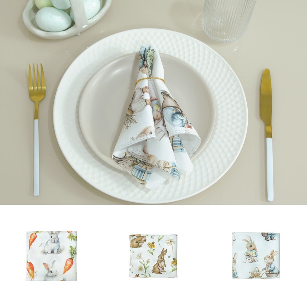 Kit 6 Guardanapos Essence Páscoa 35x35cm Microfibra Estampa Digital Mesa Posta Coelho - Imagem 5