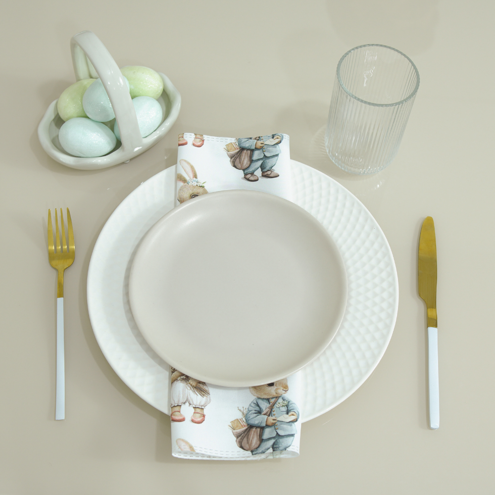 Kit 6 Guardanapos Essence Páscoa 35x35cm Microfibra Estampa Digital Mesa Posta Coelho