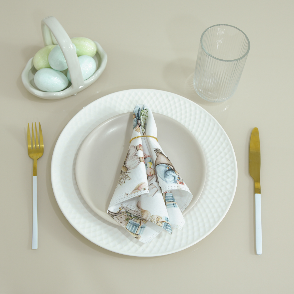 Kit 6 Guardanapos Essence Páscoa 35x35cm Microfibra Estampa Digital Mesa Posta Coelho - Imagem 4