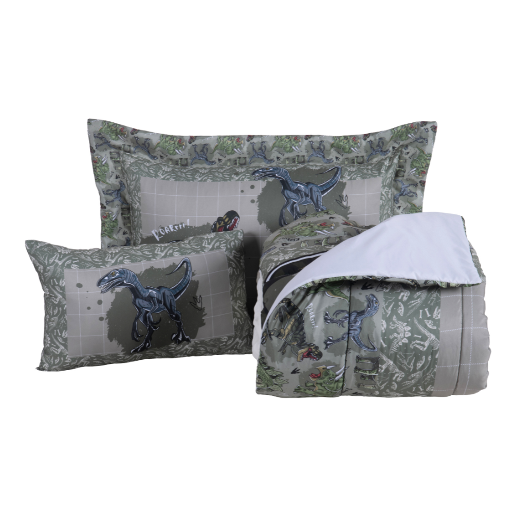 Kit Edredom Boy 4 peças Infanti/juvenil – Dino Conforto 300 fios e estampa que encanta!
