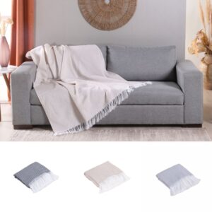 Xale para Sofá Manta Grid Jacquard 2,10m x 1,35m com Franja 60% Algodão / 40% Poliéster Tecido