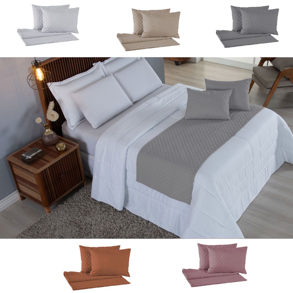Kit 5 Pçs Peseira de Cama Casal Queen Comfort com Almofadas Cheias Microfibra Matelado Ultrassônico