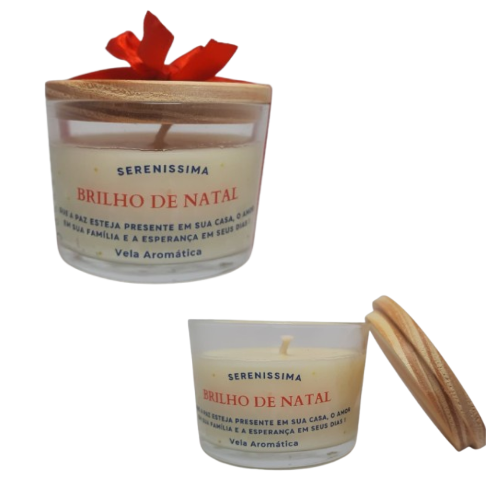 Vela Aromática Decorativa Brilho de Natal com Pavio de Algodão e Cera de Coco 120gr Essência Premium