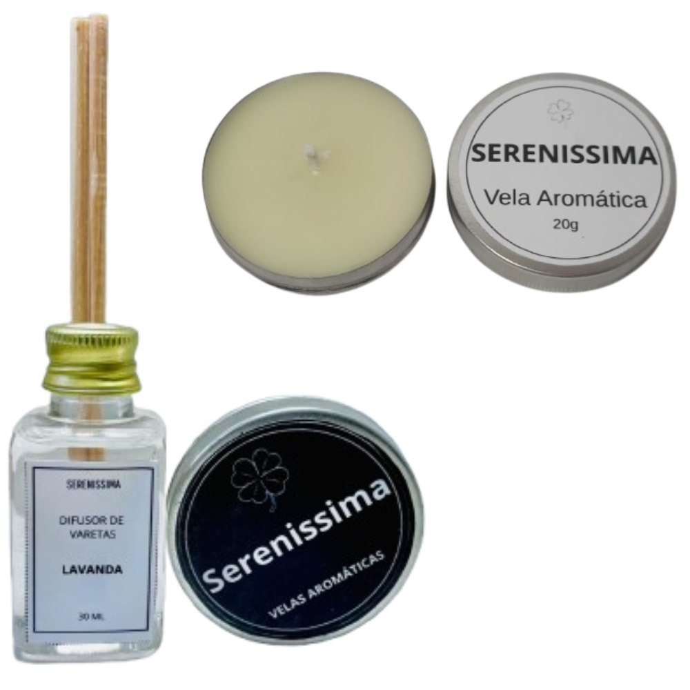 Kit 2 Pçs Difusor Mini 30ml e Vela Mini Lata 20gr Luz & Aroma Premium
