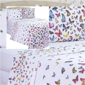 Kit 3 Pçs Cobre Leito Casal Queen Dupla Face Borboletas