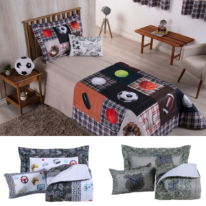 Kit 4 Pçs Edredom Boy Solteiro Infantil e Juvenil 300 fios Estampa Digital 2,50x1,90m