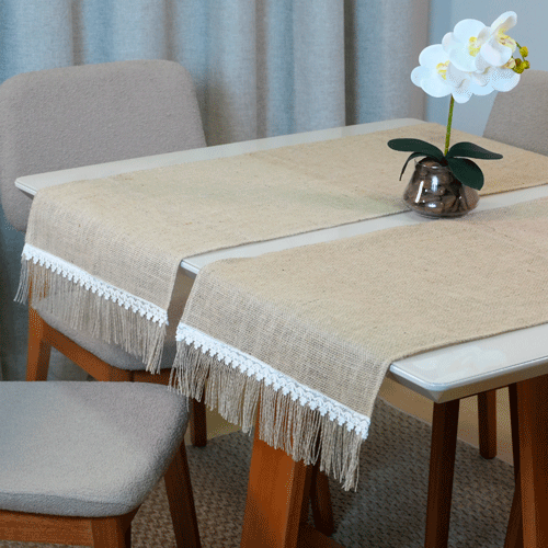 Caminho Trilho de Mesa Decorê 130x46cm com Franja