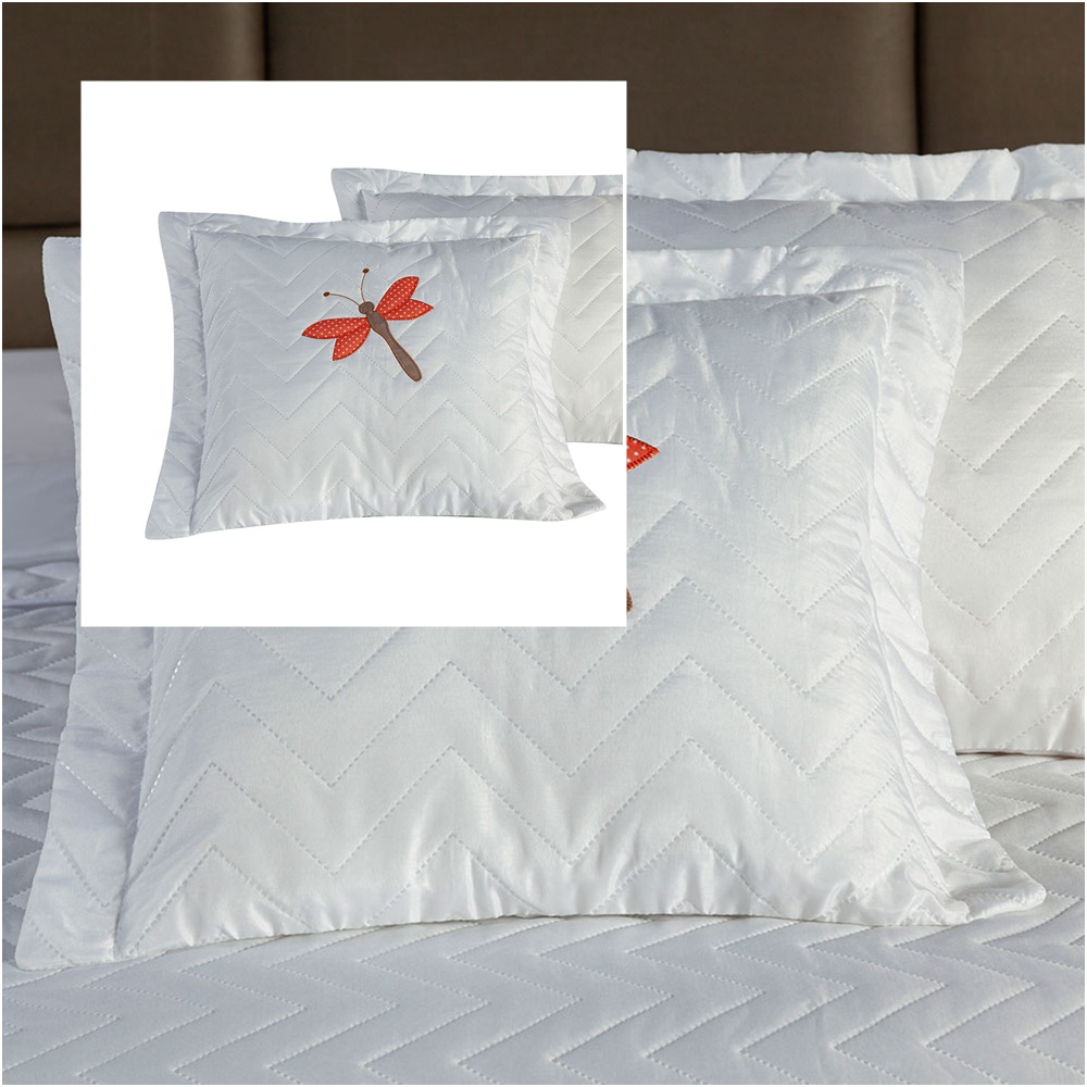 Kit 2 Pçs Capa de Almofada Libélula 45x45cm Matelada Bordada com Zíper
