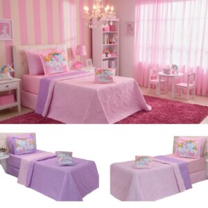 Kit 4 Pçs Cobre Leito Colcha Solteiro Infantil e Juvenil Sonho Dupla Face Matelassado e Estampa Digital