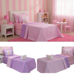 Kit 4 Pçs Cobre Leito Colcha Solteiro Infantil e Juvenil Princesa Ursa Dupla Face Matelassado e Estampa Digital